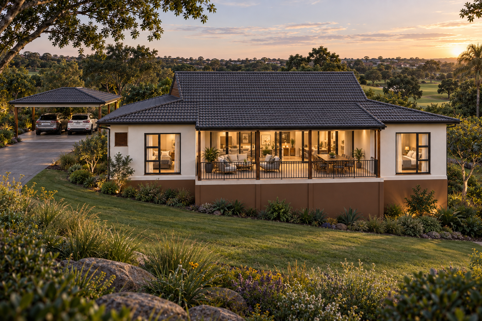 Architectural visualisation of the four-bedroom residence within the mature Selborne landscape